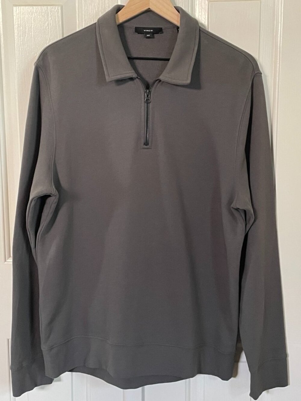 Vince Men’s Gray Cotton Quarter Zip Polo Pullover Medium